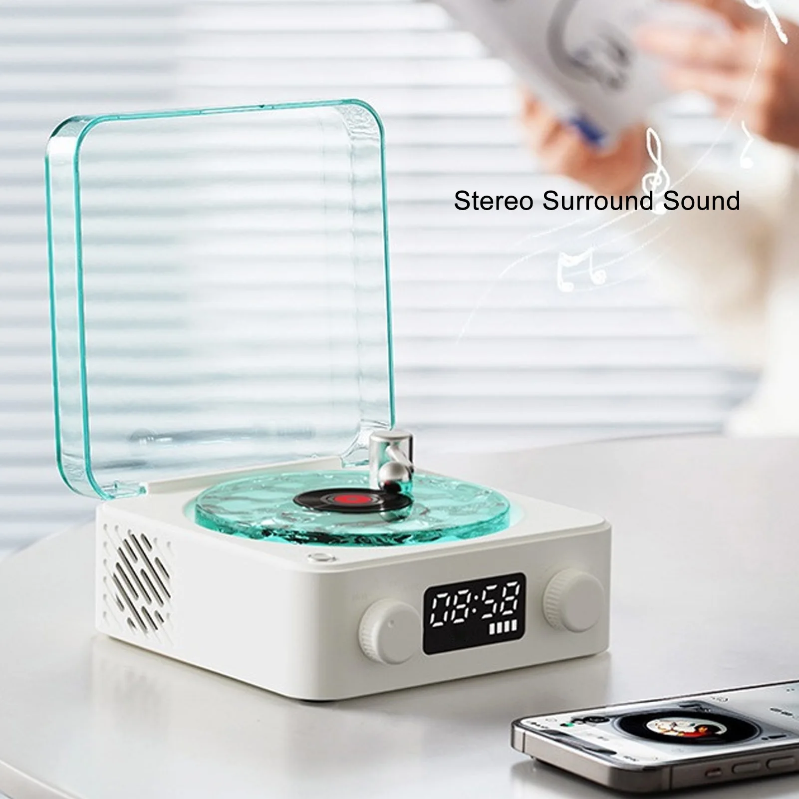 مشغل تسجيل موجات، ضوء ليلي إبداعي، 4 أوضاع تشغيل موسيقى، موجات متعددة الوظائف، عرض وقت مكبر الصوت للنوم #3