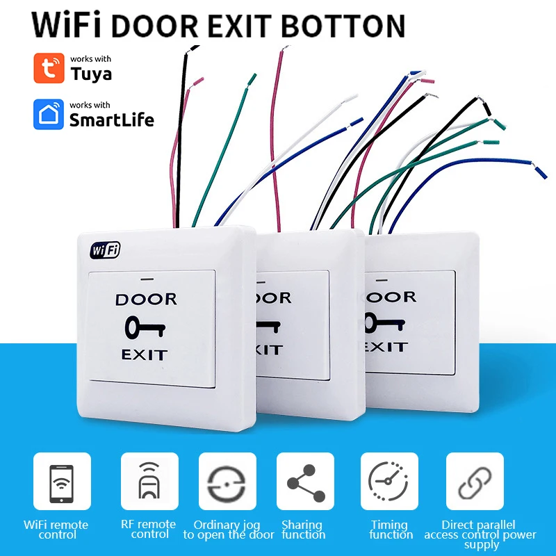 Tuya Wifi Smart Switch Door Exit Push Release Button Access Control System Automatic Reset Smart Life Support Button Manual Open