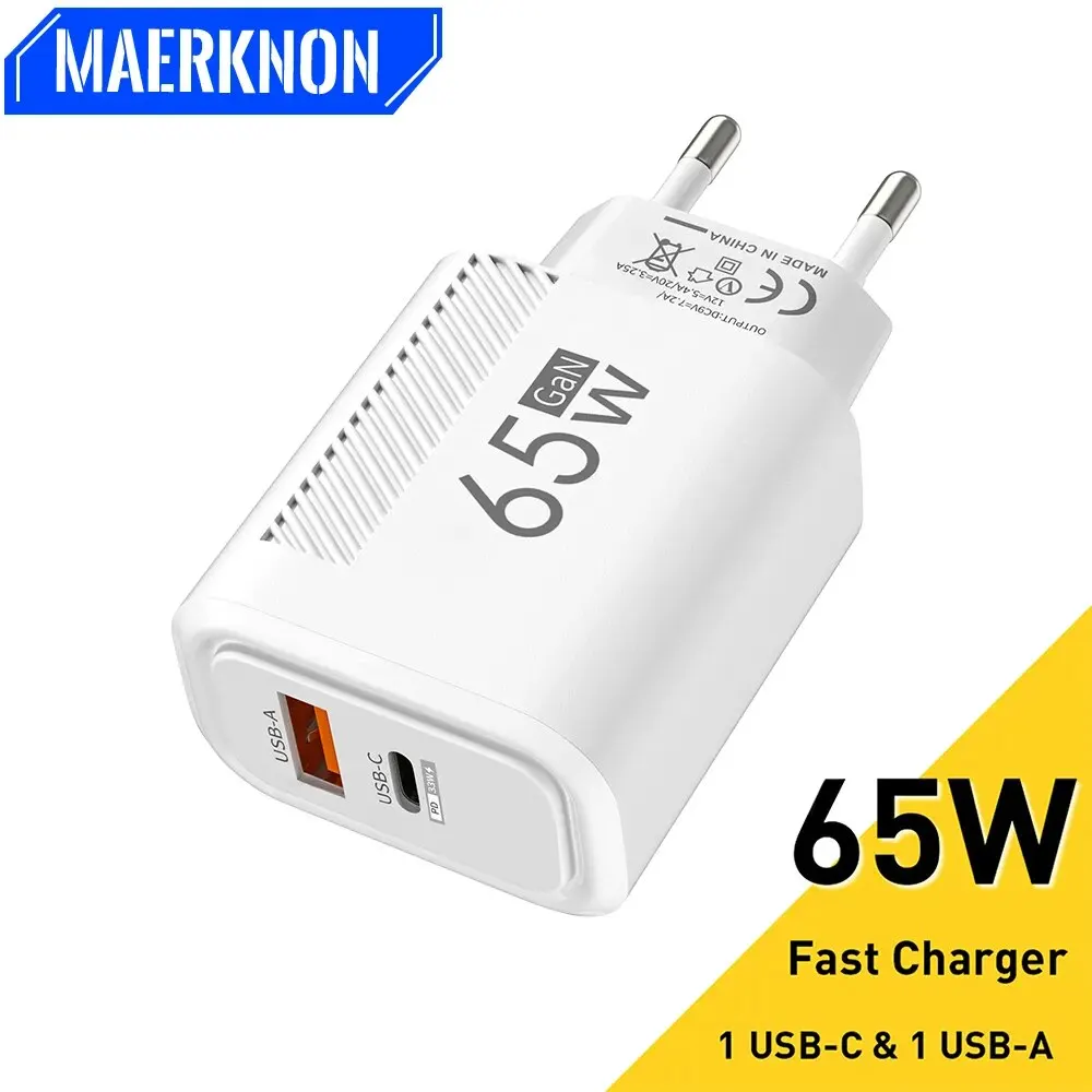 Total 65W GaN USB C Charger Fast Charging Wall Charger For iPhone 15 Samsung Xiaomi Phone Charger QC 3.0 EU/US Quick Charge Plug