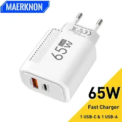 Total 65W GaN USB C Charger Fast Charging Wall Charger For iPhone 15 Samsung Xiaomi Phone Charger QC 3.0 EU/US Quick Charge Plug