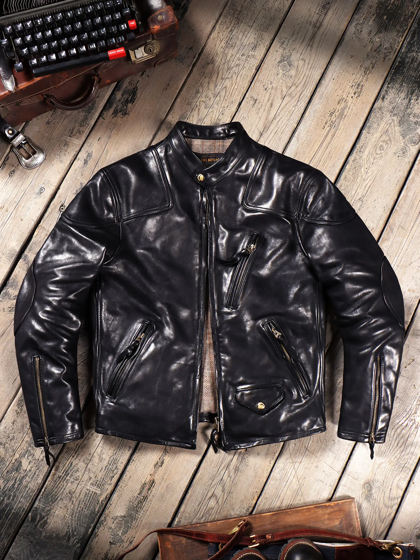 Tailor Brando 1.6mm Vegetable Tanned Horsehide Men's Classic Retro Venom Genuine Leather Biker Jacket