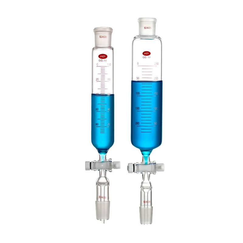 Laboratory Cylindrical Droplet Separation Funnel with Scale Mark Standard Frosted Mouth 25/50/100/250/500/1000 PTFE Glass Piston