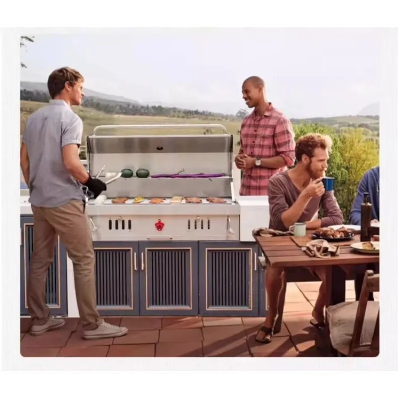 304 Stainless Steel Barbecue Grill Burner Large Multifunction Built in Charcoal Double Use BBQ Grill with Rotisserie