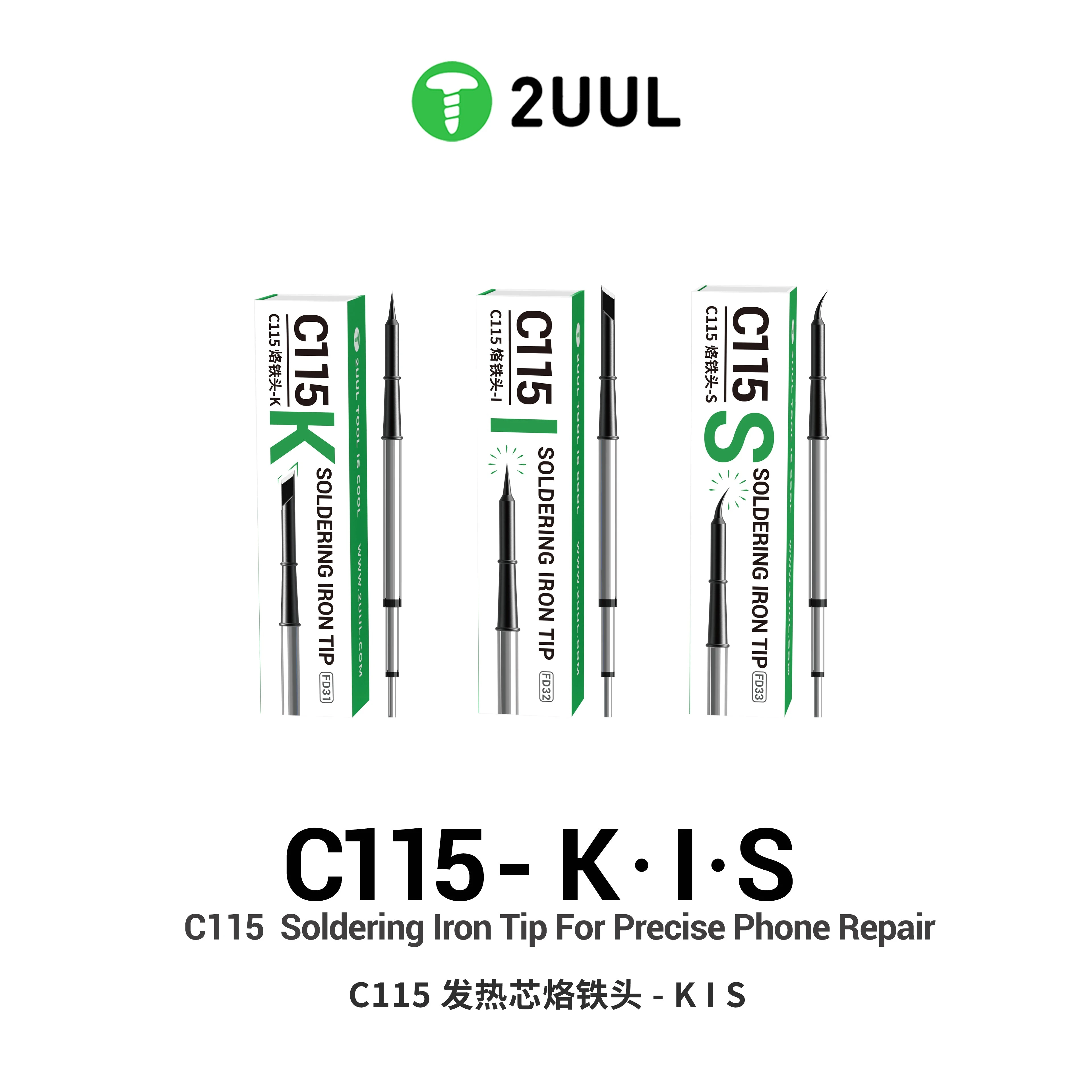 2UUL C115-I/S/K Soldering Iron Tip C115 Replacement Heating Core for SUGON T115 C115 Solder Station PCB Micro Welding Repair
