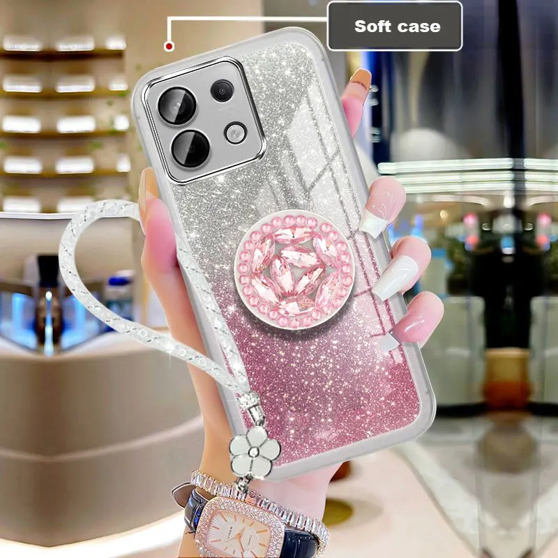 POCO M6 PRO Case Bling Glitter Lanyard,Luxury Diamond Holder Case For Xiaomi POCO M6 X6 Redmi Note13 pro + 4G Back Cover M6pro