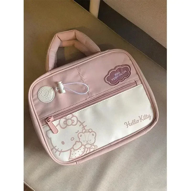 Sanrio Hellokitty Makeup Bag Large Capacity Portable Solid Anime Tote package Kawaii Sweet Travel Storage Bag fashion Girl Gift