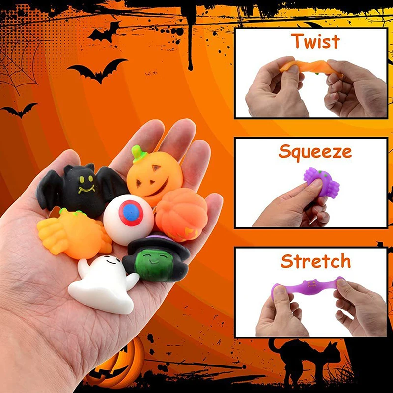 10PCS Halloween Series Pumpkin Ghost Squeeze Small Toys TPR Stress Relief Pinch Doll For Kids Halloween Party Decompression Toys