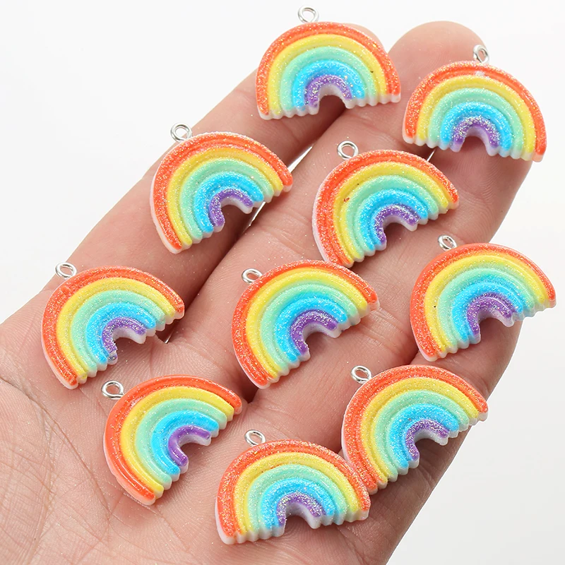 New 10PCS/PACK 26*21mm Colorful Rainbow Charms Resin Pendant For Women Girls DIY Necklace Earrings Jewelry Accessories