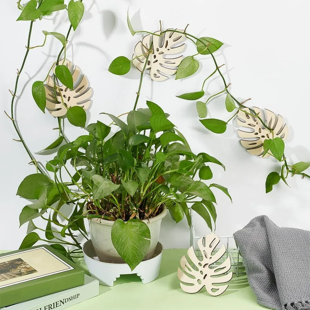4 قطعة خشبية الاستوائية Monstera ورقة مقاطع الحائط لتسلق النباتات 4.3x5.3 بوصة الأزهار الأبيض اللون ورقة مقاطع الحائط للكروم #4