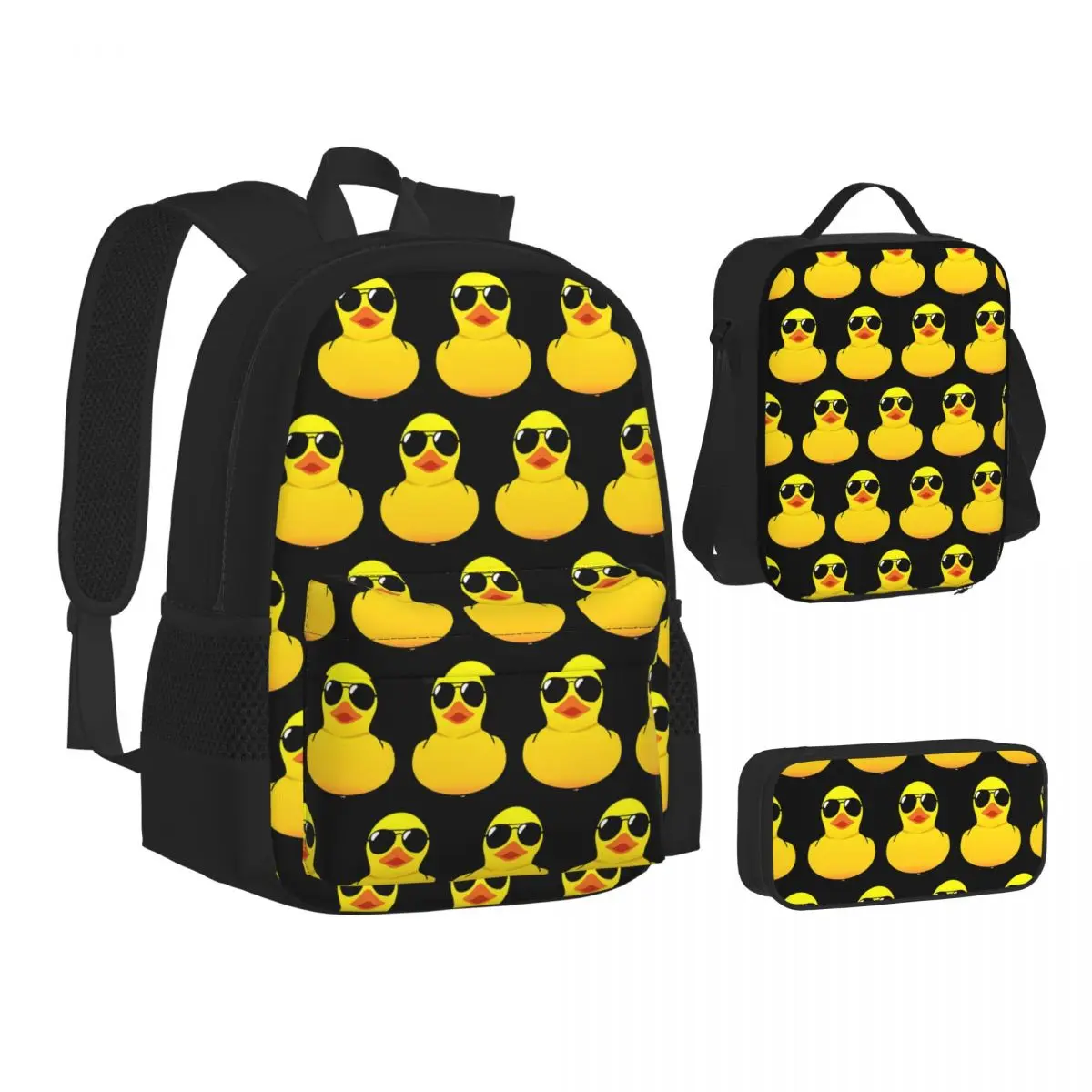 

Cool Rubber Duck Backpacks Boys Girls Bookbag Students School Bags Kids Rucksack Lunch Bag Pen Bag Three-Piece Set