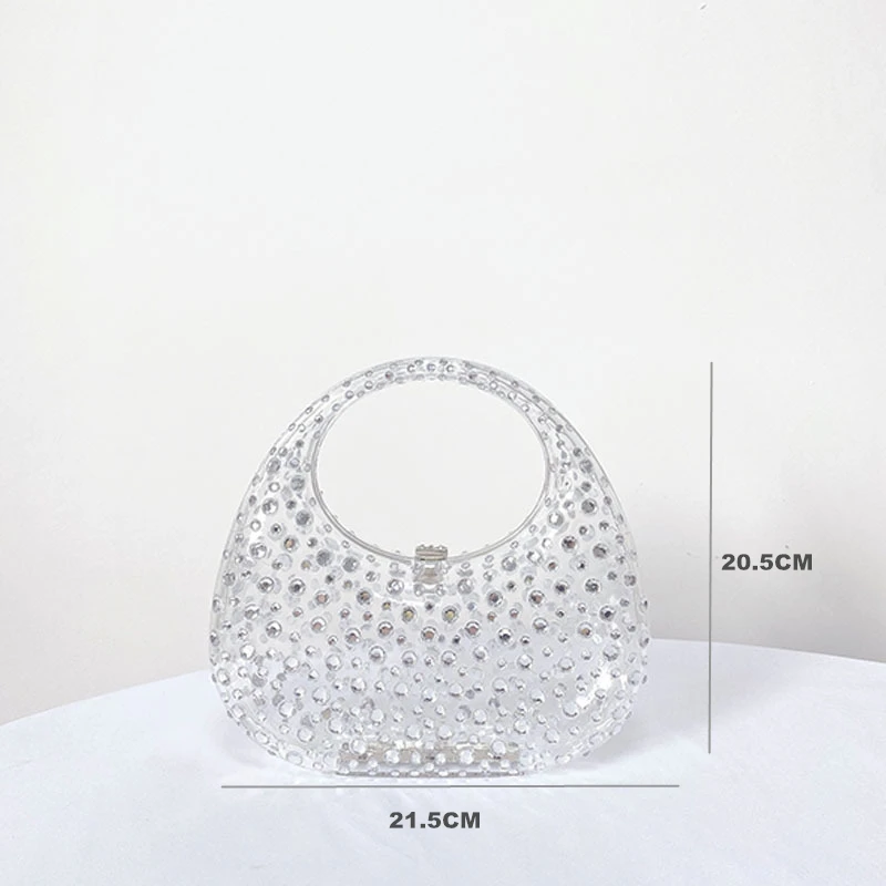 Acrylic clutch bag women Rhinestones clear designer wedding evening party round purse 2023 new tote handbag