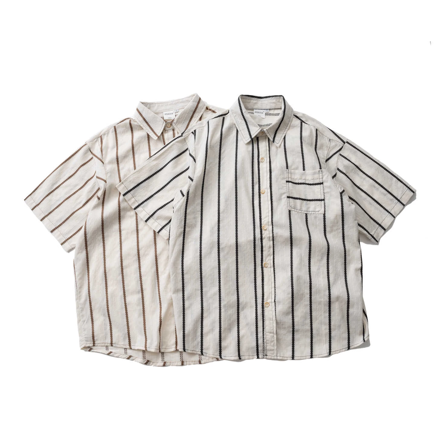 Japanese-style Striped Men's Short-sleeved Loose-fit Casual Shirt Breathable Fabric for Summer
