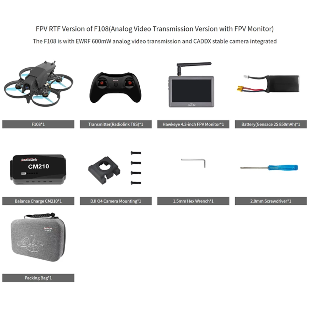 Radiolink F108 Optical Flow FPV RC Racing Micro Drone Bwhoop Quadcopter PNP RTF With T8S Transmitter Remoter Controller