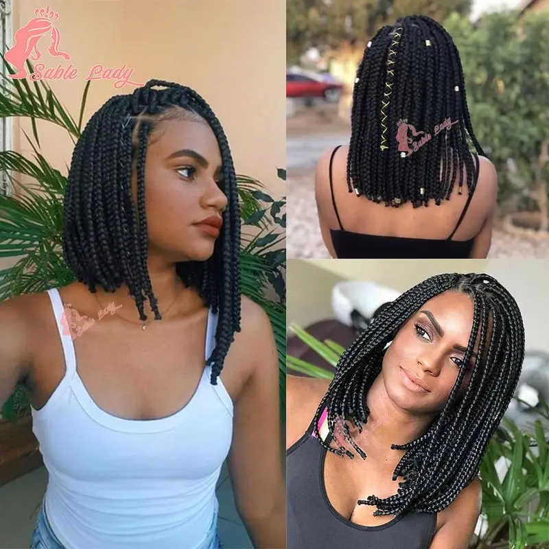 Synthetic Short Bob Box Braided Wigs Full Lace Box Braids Wig For Black Women Knotless Box Braids Lace Front Wigs Cornrow Wig