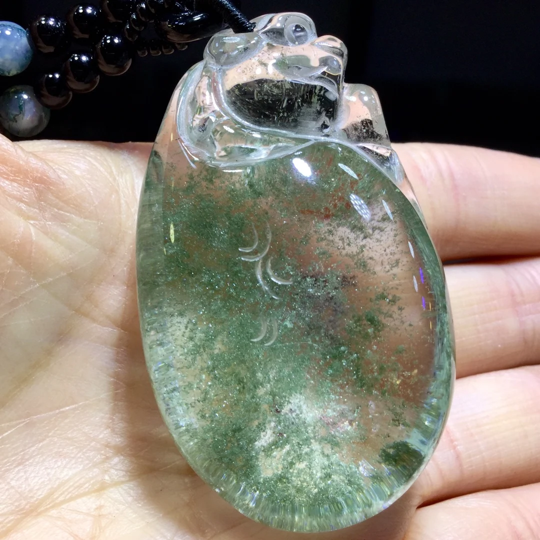 

Natural Green Phantom Quartz Pendant Jewelry Round Women 57*34*23mm Water Drop Necklace Phantom Rare Garden AAAAAA
