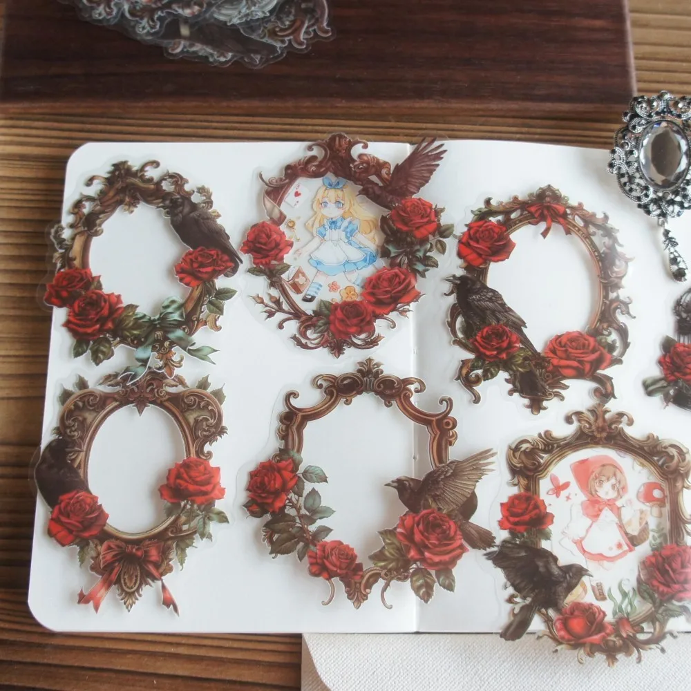 

38pcs MIX Size Alice Story Flower Garden and Photo Frame PVC Sticker As Scrapbooking DIY Gift Packing Label Tag Decoration