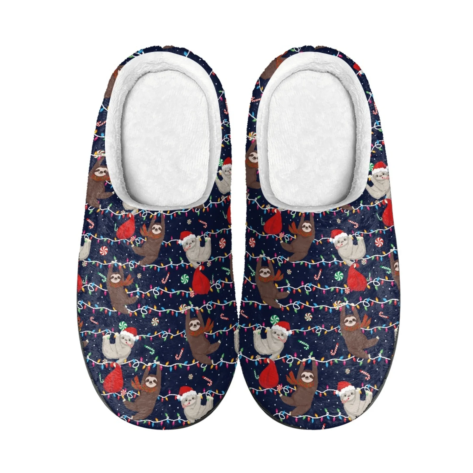 

Women's 2025 Christmas Cartoon Sloth Winter Slippers Warm Cotton Indoor Bedroom Plush Slides Shoes Men Fur-Lined Home Footwear