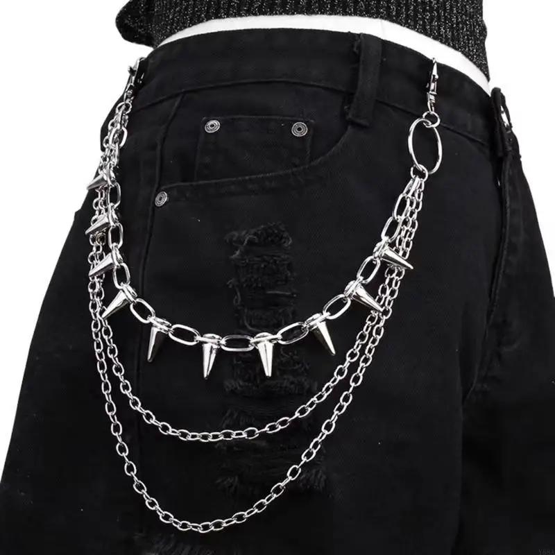 Y88A Bold Punk Practical Metal Chain With Safety Lock For Pants Jackets And Accessories Practical Metallic Trim