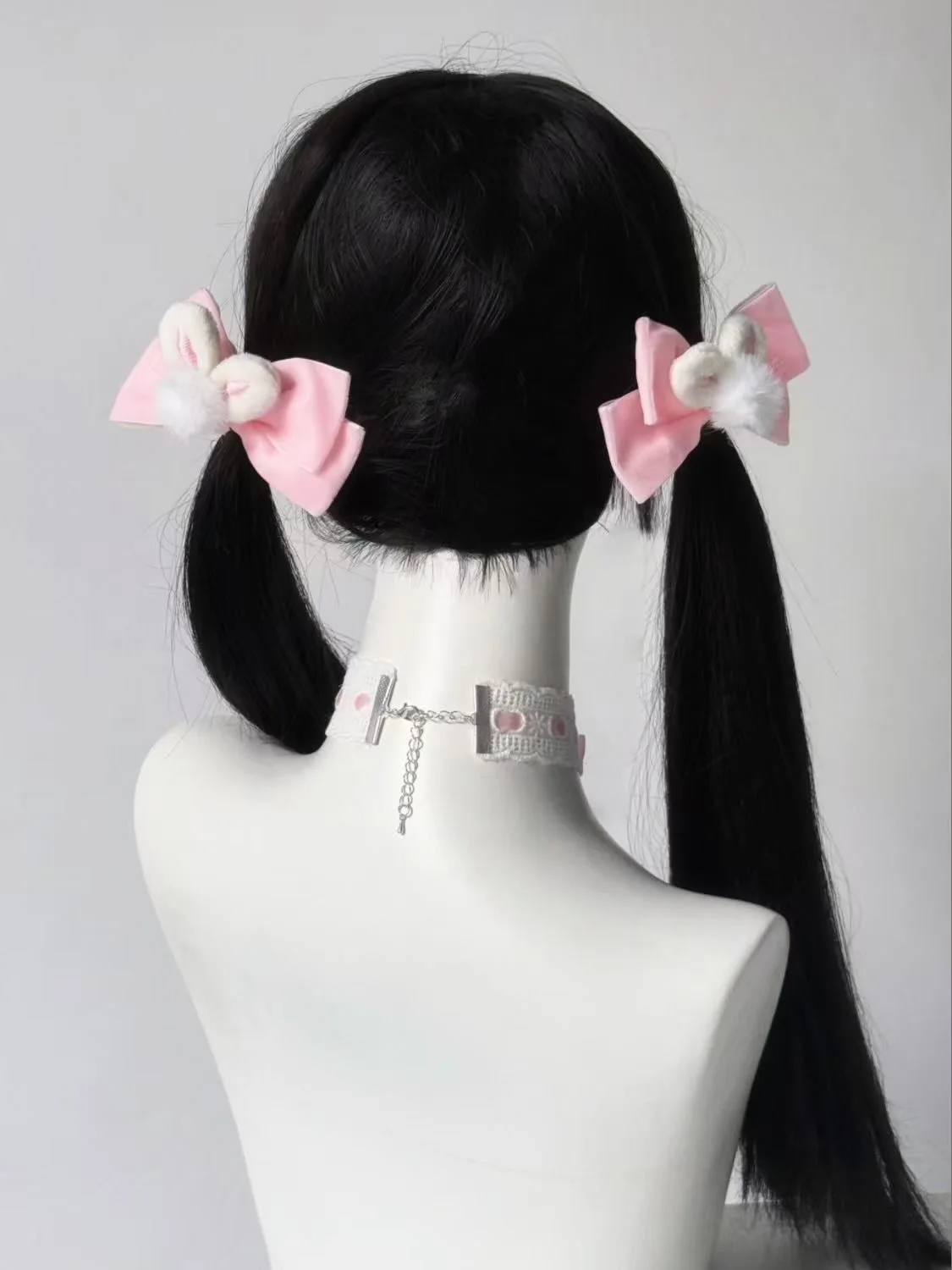 Kawaii Frauen Lolita Mädchen Haarspange Niedliche Kaninchen Hase Plüsch Ball Haarnadel Rosa Band Schleife Lolita Cosplay Haarschmuck