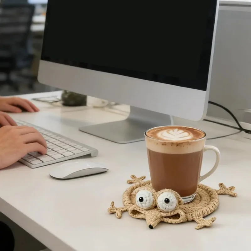 Crochet Squirrel Coaster Cute Cartoon Animal Cup Mat HeatResistant NonSlip Pad for Coffee Tea Mug Table Protection Home Kitchen view 2