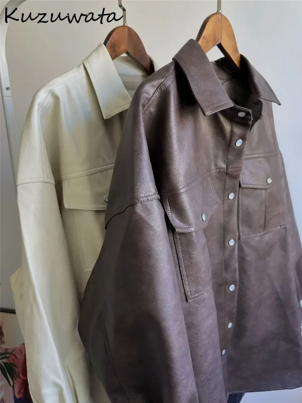 Kuzuwata-Manteau à col rabattu et manches longues, veste Harajuku personnalisée, mi-longue, vêtements d'extérieur décontractés japonais tout assortis, nouvelle mode