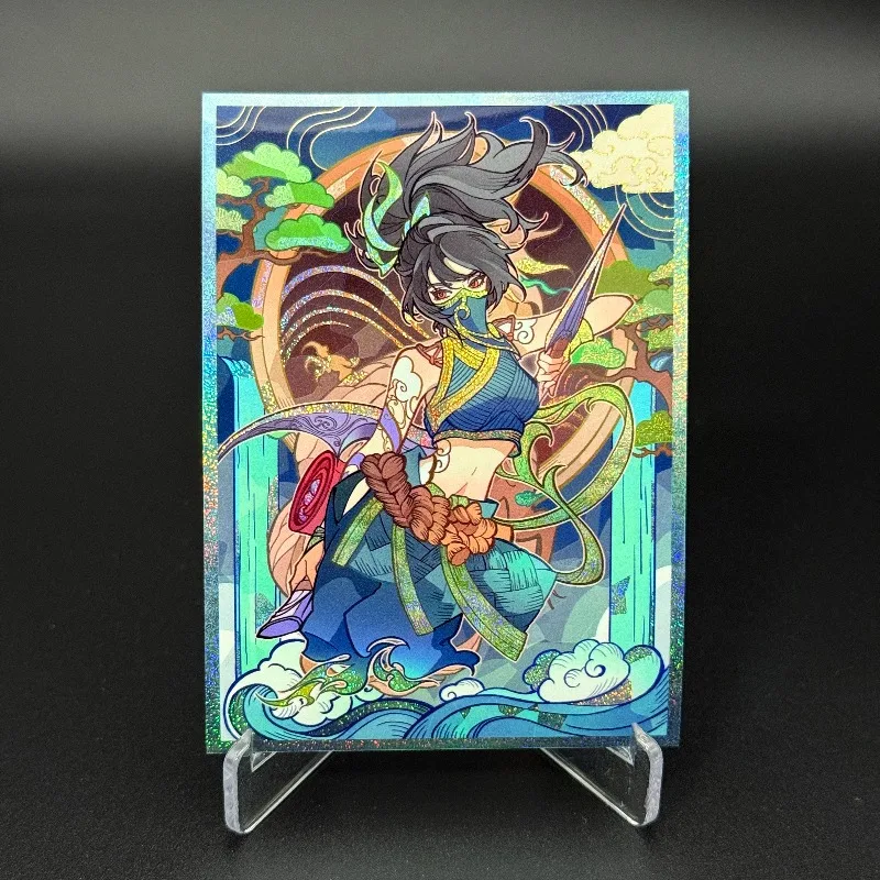 Suitable for Riftbound Kennen Glass Painted Card Sleeves 66x91mm Poro Vex Akali Powder Foil Flash Game Card Protective Cover Toy