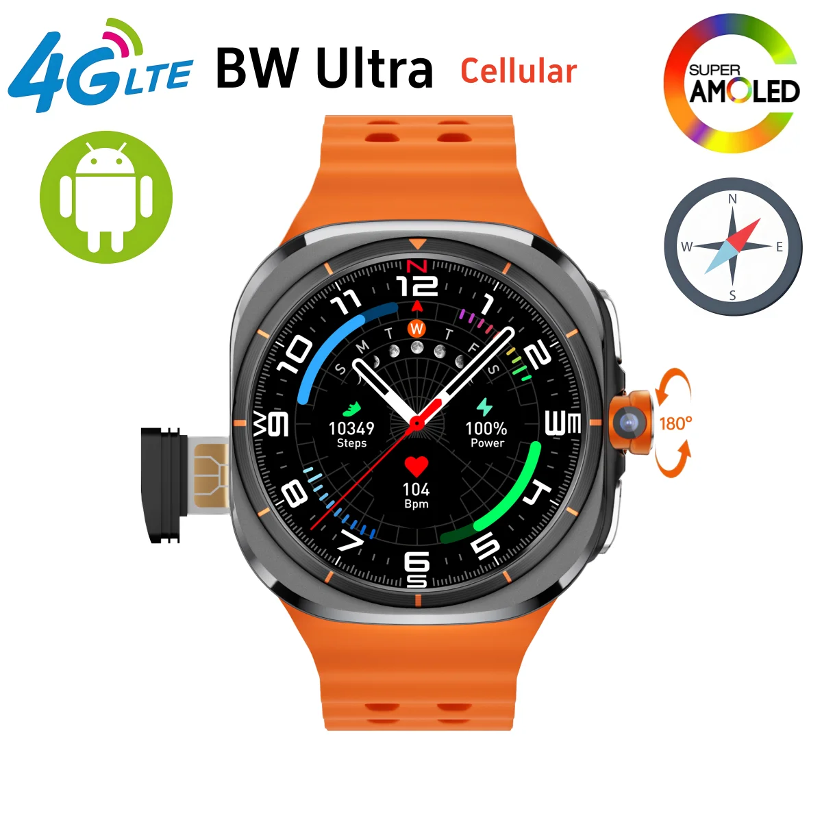 BW Ultra Smartwatch For Samsung Galaxy Watch NFC Compass Men 1.6 inch Display 4G Android WIFI GPS Google Play 256GB Smart Watch