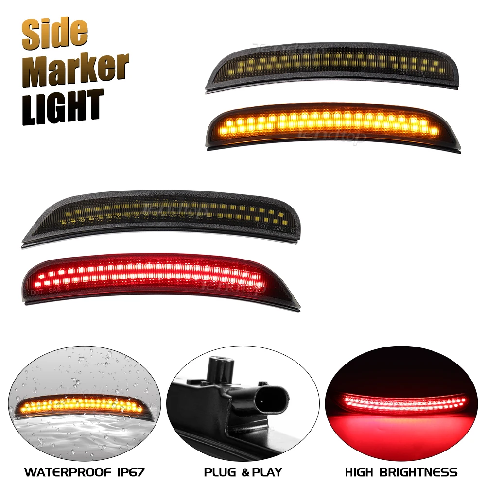 4pcs LED Front Amber & Rear Red Lights Side Marker Light Flashing Signal Light  Side Marker Lamp  For Dodge Charger 2015-2023