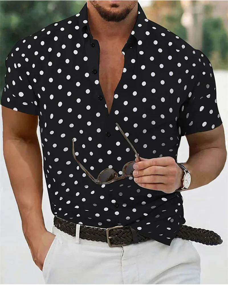 Heren Overhemd Zomer Strandshirt Zwart Wit Met Korte Mouwen Revers Met Stippen Vakantie Kleding Modieus Casual Comfortabel 5xl