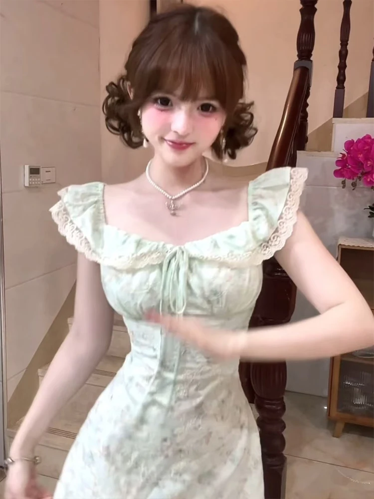 

Sweet Floral Print ter Dr Women's Slimming Waist Puffy ort Skirt Casual Sle High Waist A-Line Summer Dr for plus...