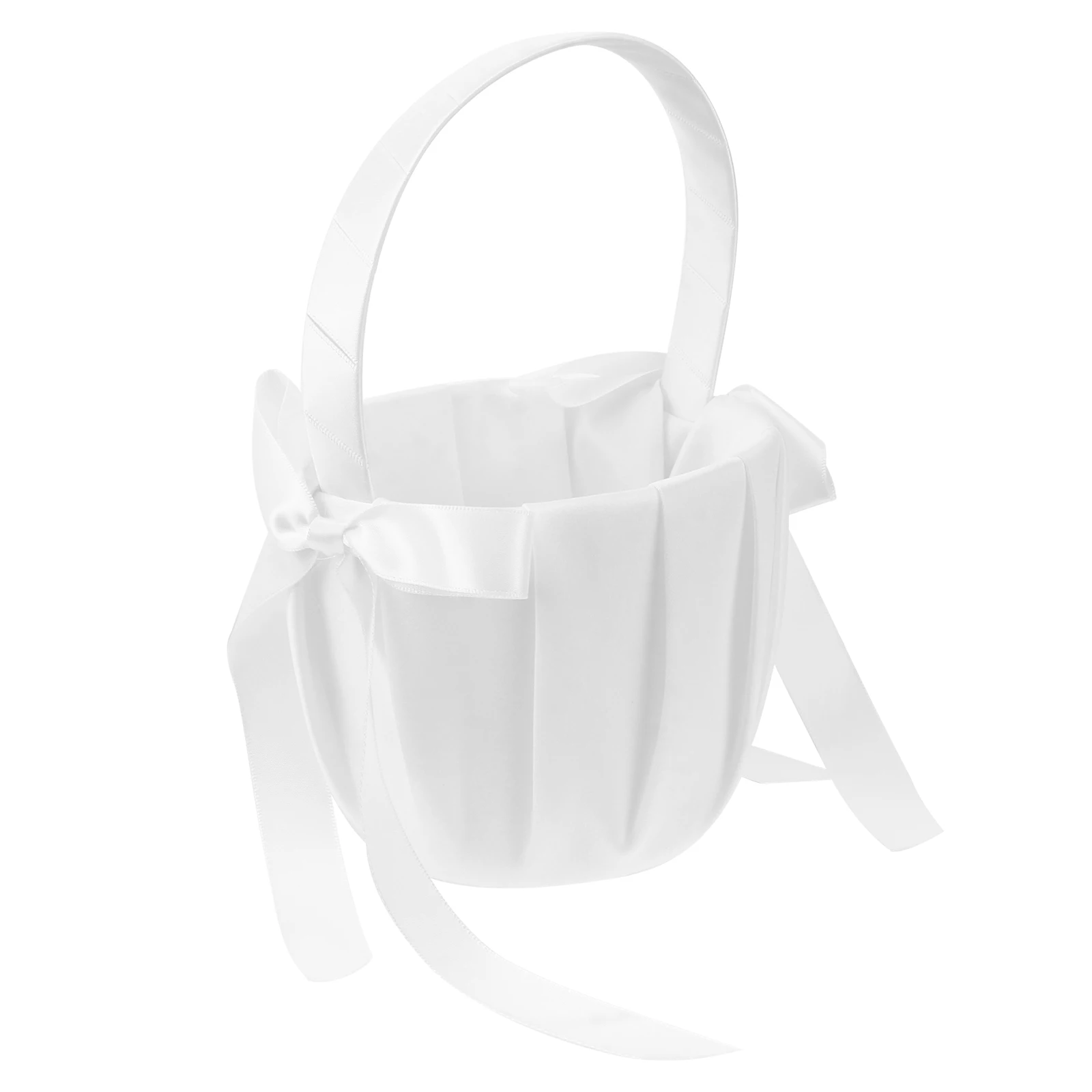 

Flower Girl Basket Wedding Bowknot Embellishment Ivory Satin PVC 12.5x23cm Bridal Shower Banquet Graduation Event Decoration