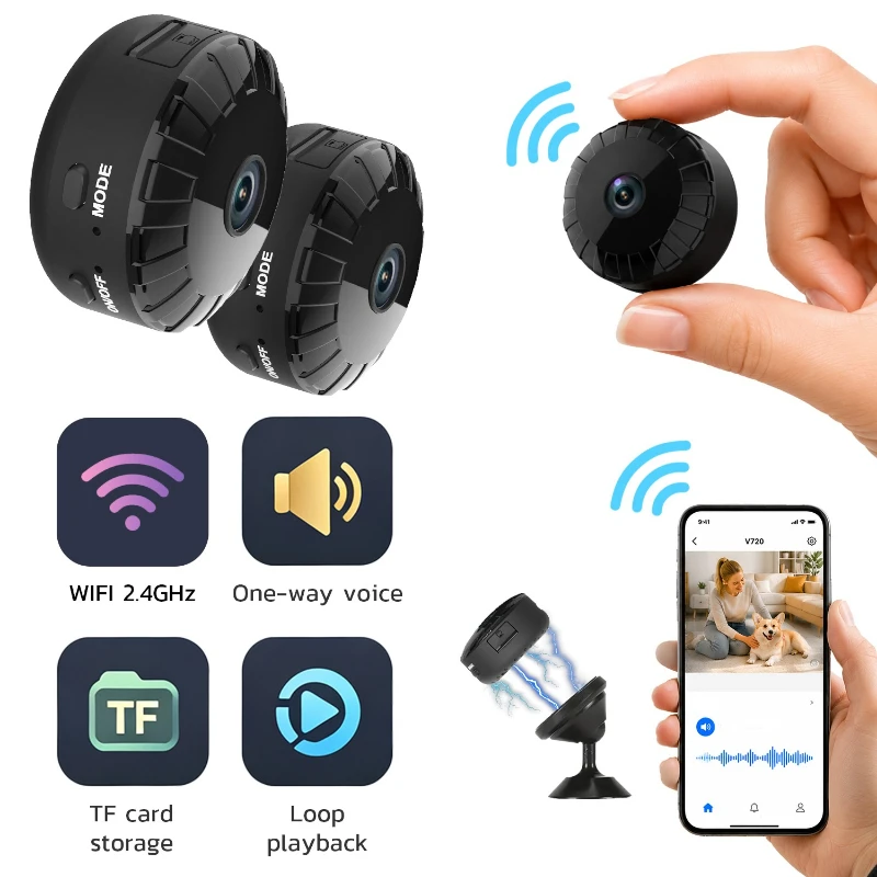 2-pack Sunflower Cameras 720P Magnetic Mounting with Stand Night Vision Motion Detection Mini Home Security Cameras