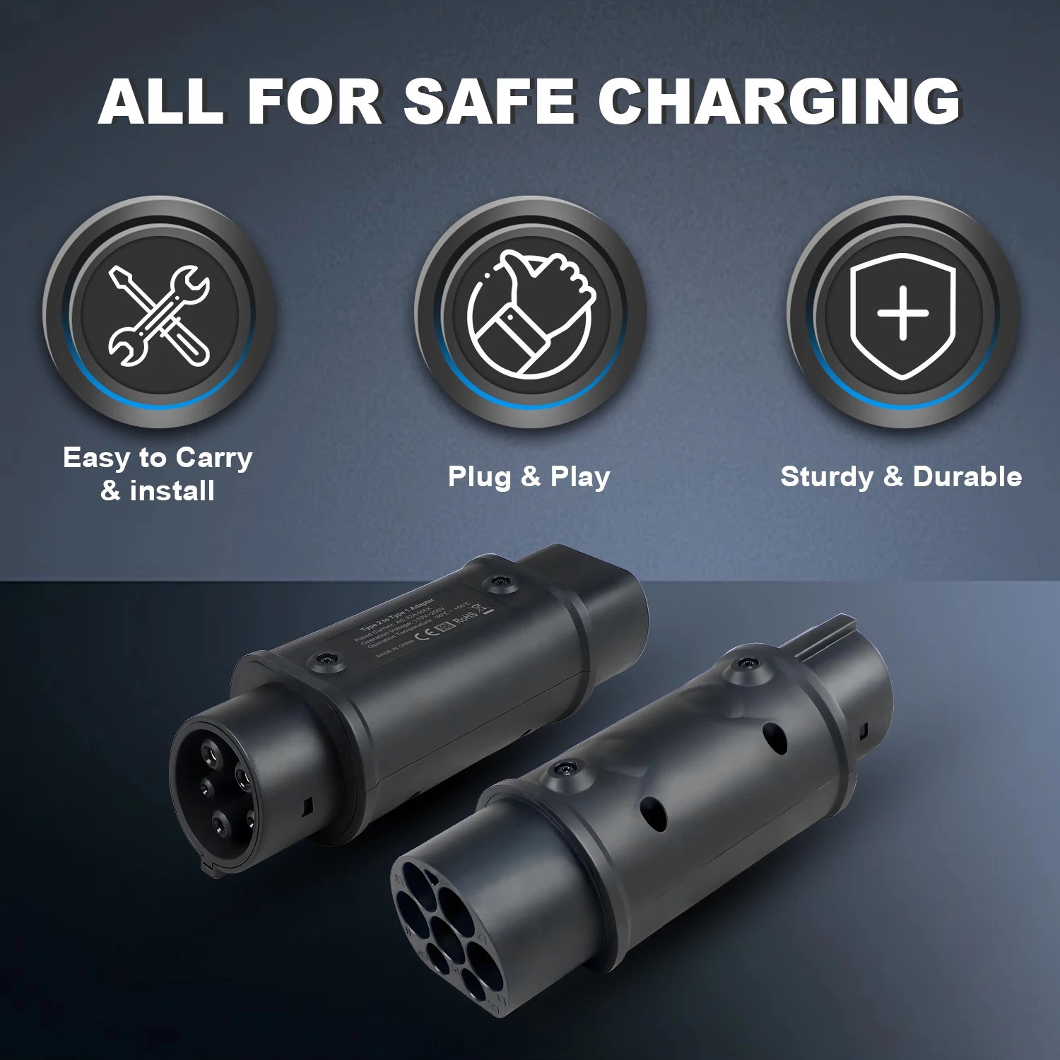 Kolanky 32A 7,2 KW tipo 2 a tipo 1 adaptador tipo 1 a tipo 2 conventilador tipo 2 a GBT adaptador de carga de vehículos eléctricos