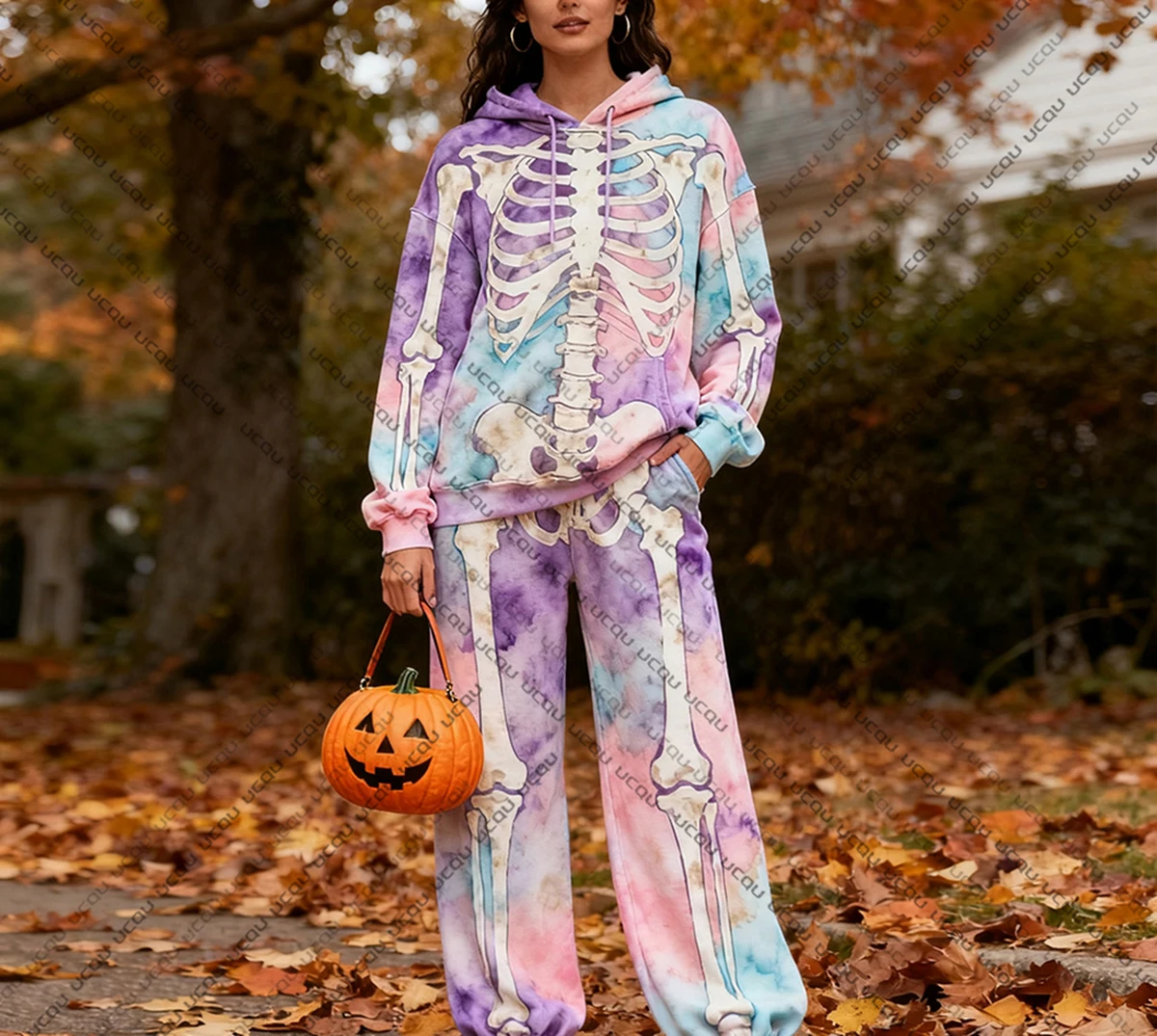2025 هالوين جديد مقنعين البلوز وسراويل مجموعة مرعبة الهيكل العظمي موضة ثلاثية الأبعاد طباعة الشتاء الربيع مجموعة مهرجان فستان مجموعة #1