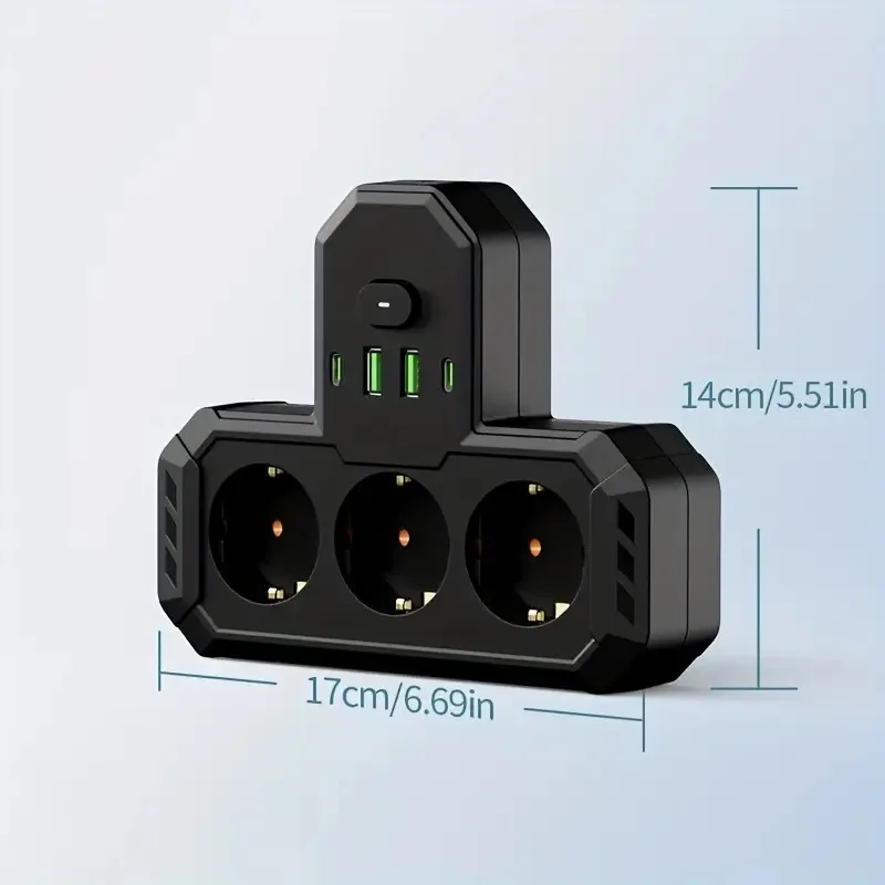 EU-stekkeruitgang 4 stopcontacten Multitap-stekkerdoos Stopcontact 2 USB 1 Type-C-poorten Geen verlengsnoer met 2500 W MAX-voeding