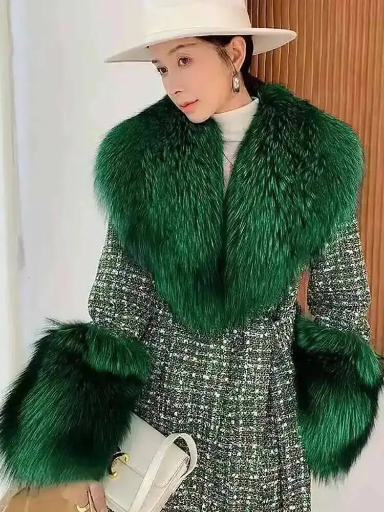 Large Women Faux Fox Fur Scarf Winter Jackets Warm Fluffy Shawl Fashion Artificial Fur Collar And Cuff Set Fluffy Scarves Female view 6