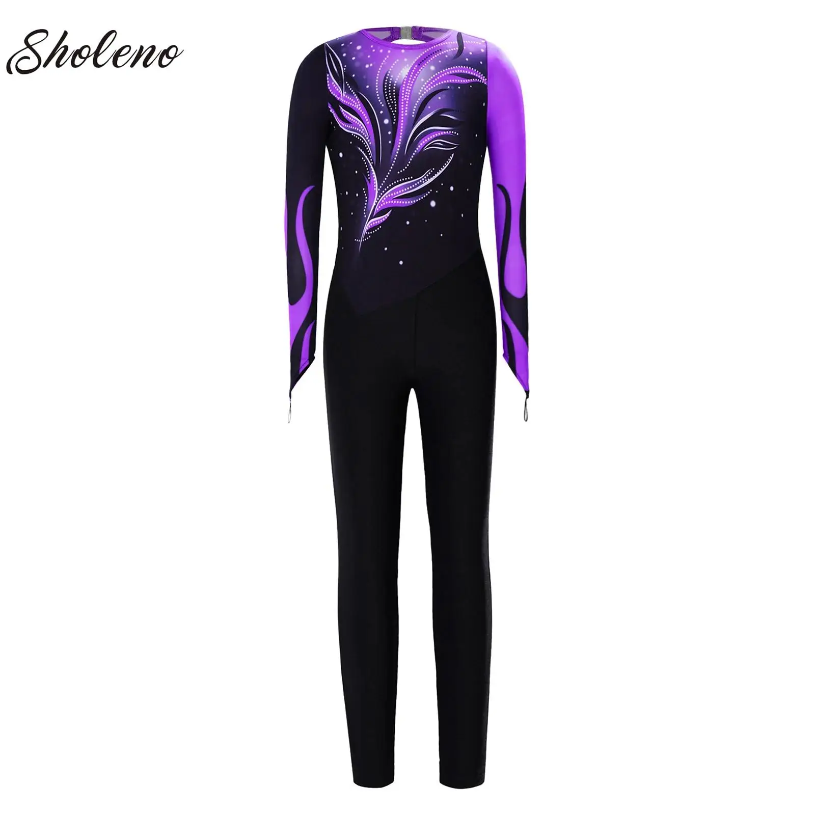 Kids Girls Ballet Dance Practice Wear Figure Skating Acrobatics Gymnastics Competition Performance Costume Full Body Jumpsuit