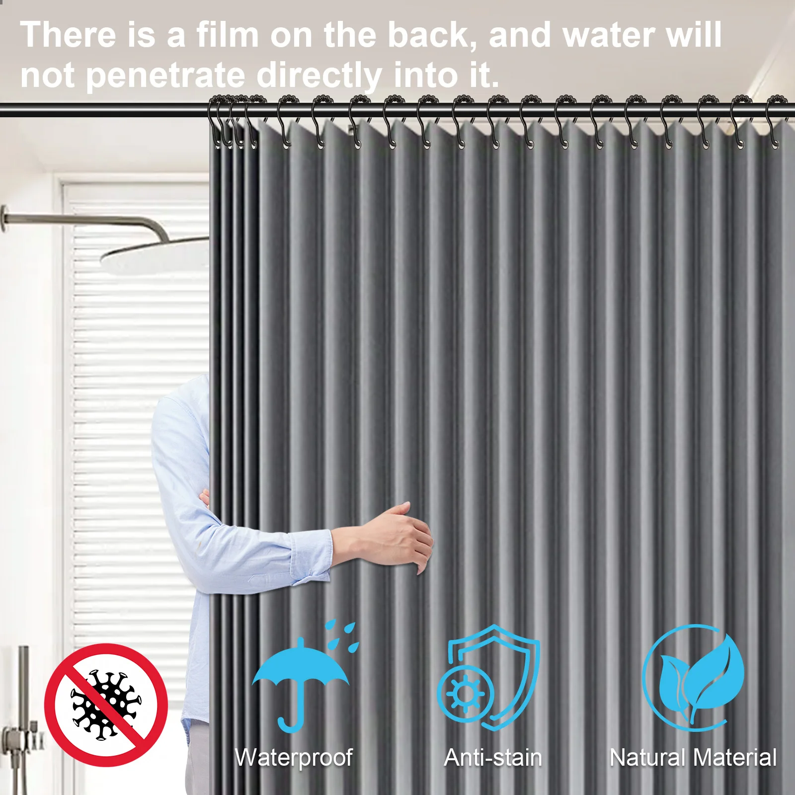 

1-2PCS Foldable Magnetic Bathroom Curtain with 14 Hooks Bathtub Curtain Modern Privacy Bathroom Divider for Bathroom Motor Home