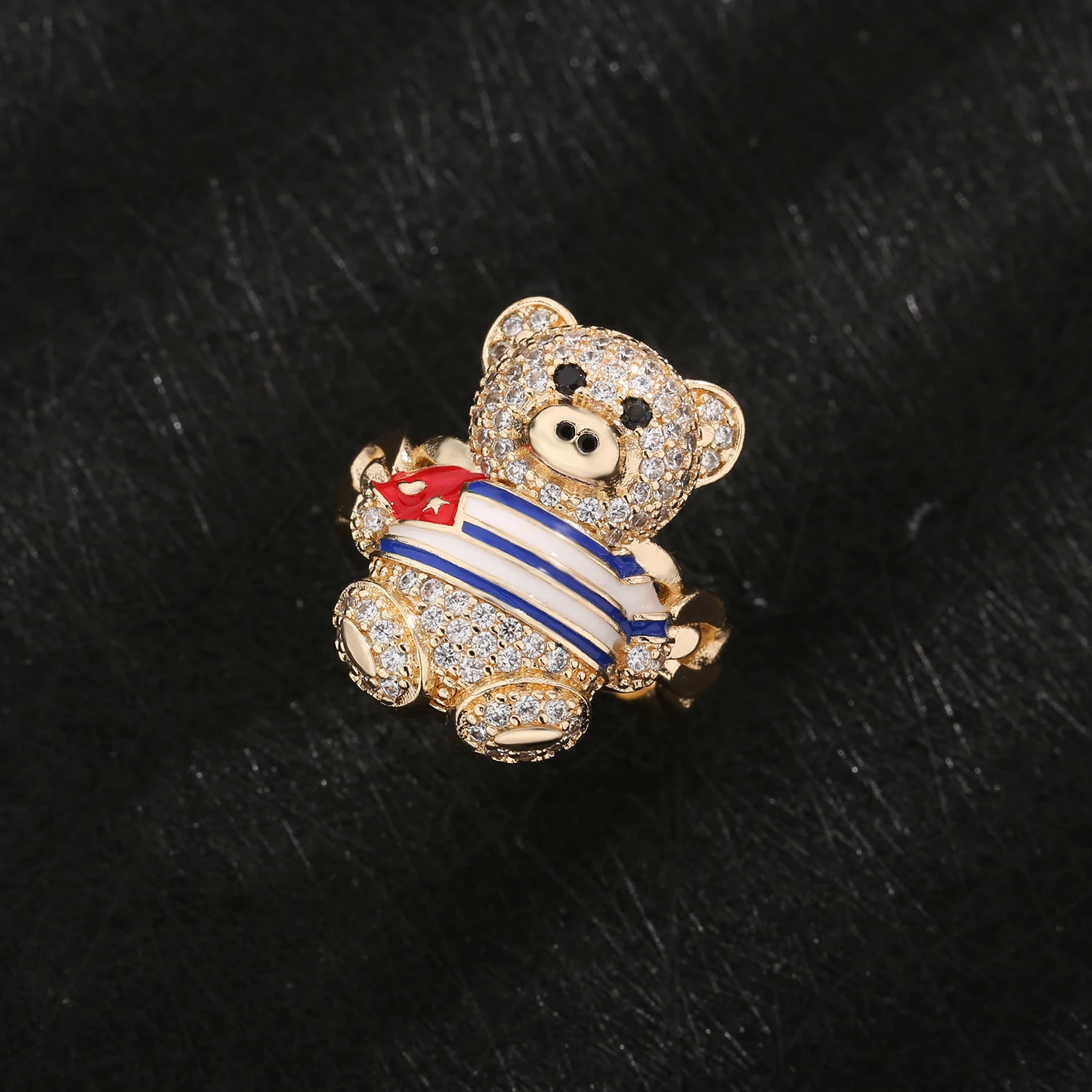 Dark blue striped bear ring 7/8/9/weight: 8.7 grams, student youth ring economic student gift ring