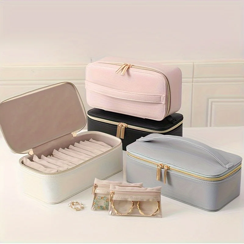 New Jewelry Storage Cosmetic Bags Portable Multi Functional Travel Accessories Bag Women PU Waterproof Makeup Handbags