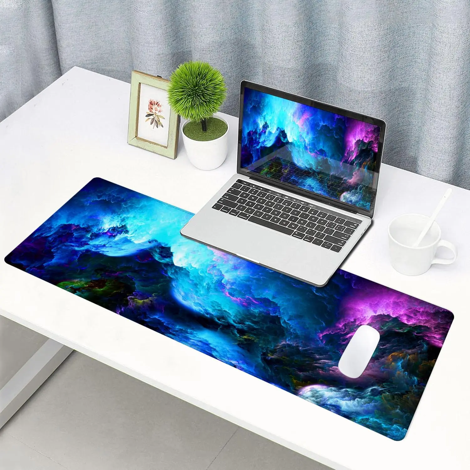 Gaming Mouse Pad Non-Slip Rubber Base, Keyboard Mouse Mat, Desk Pad with Stitched Edges, 31.5x11.8inch, Dazzling Galaxy