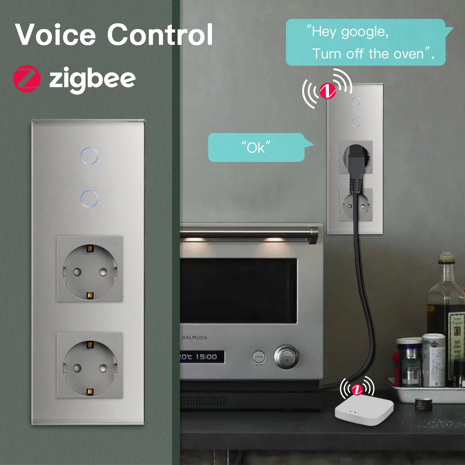 BSEED Zigbee Wall Switches 1/2/3Gang 1/2/3Way Smart Touch Light Switches Wireless Control Tuya App With EU Standard Wall Sockets