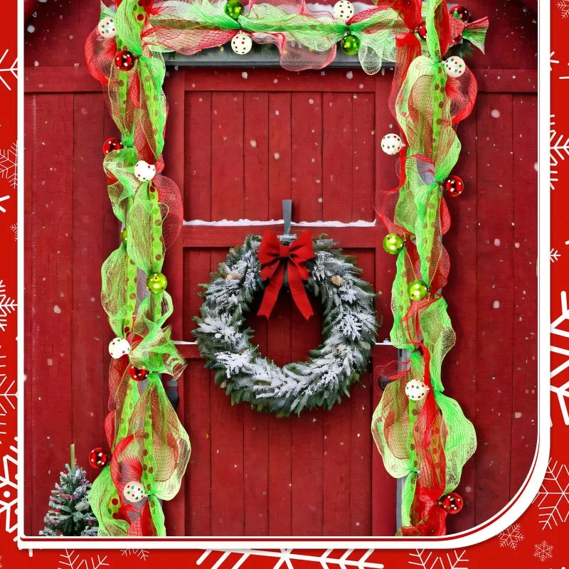 

274CM Christmas Decoration Mesh Vine Red Green Ribbon with Beaded Garland Xmas Party Hanging Ornaments Home Tree Holiday Decor