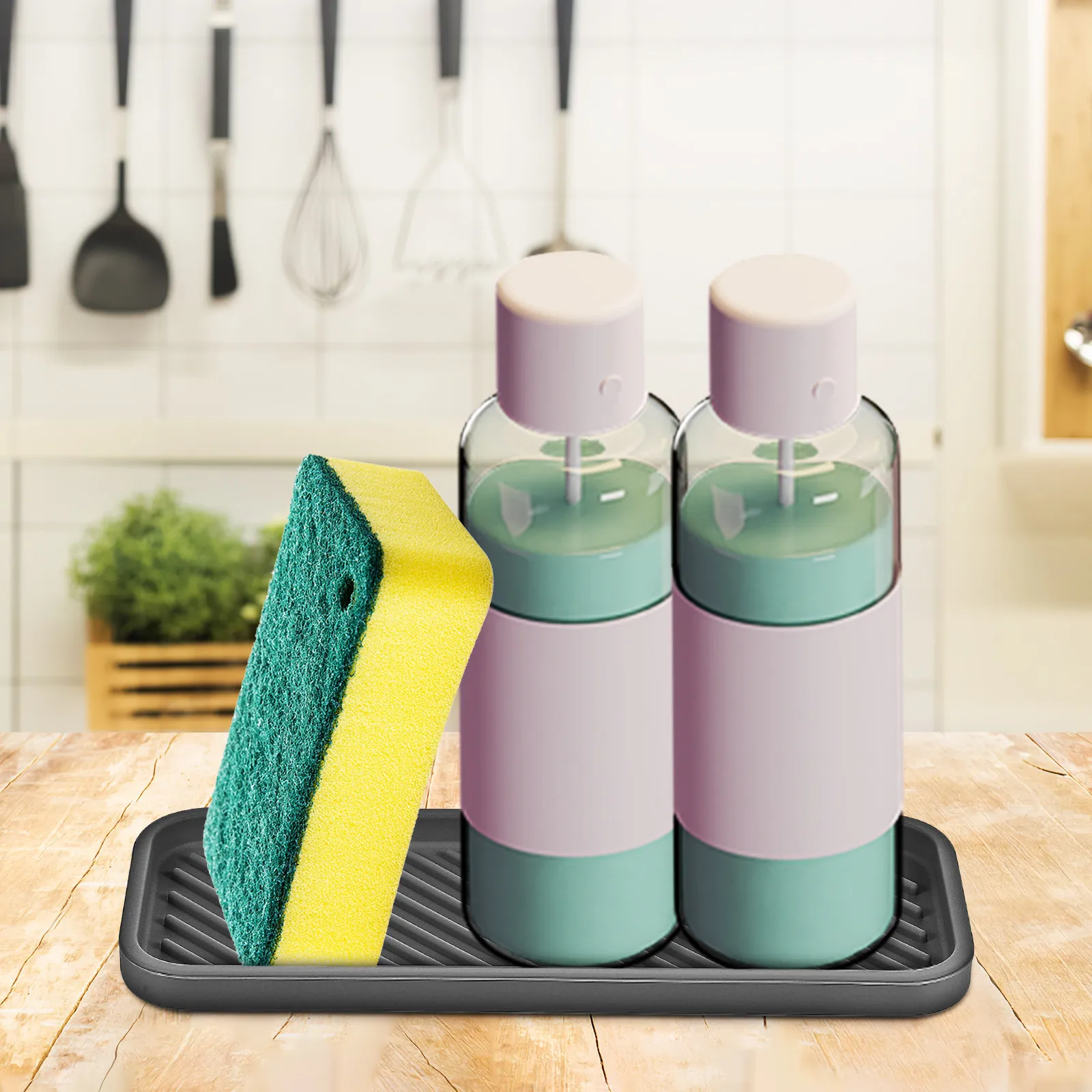 

2Pcs Silicone Sponge Holder Soap Dish Kitchen Sink Organizer Bathroom Draining Mat Heat Resistant Sink Sponge Tray Cleaning