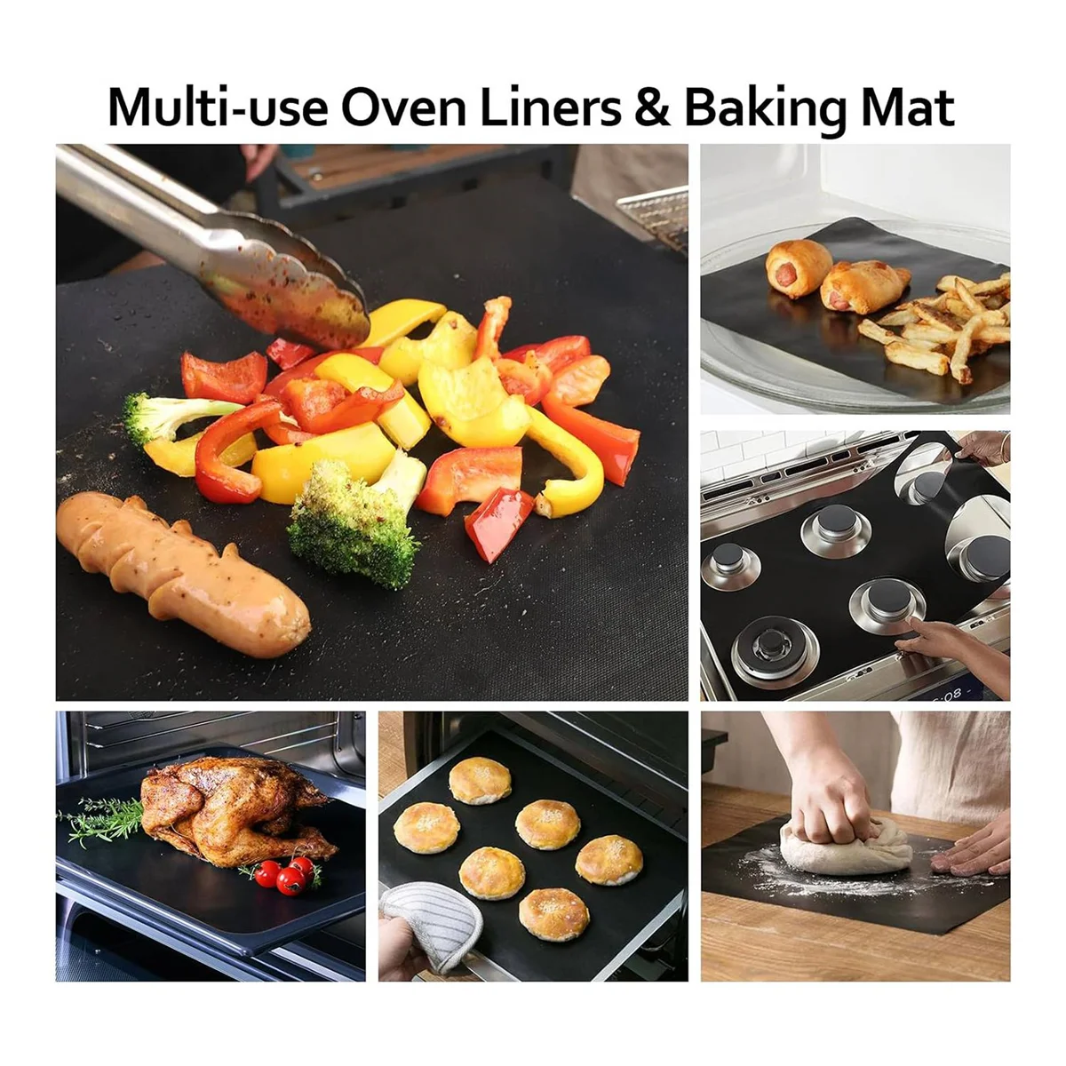 BHBL Oven Liners for Bottom of Oven, 5 Pack 16X24 Inch Thick Heavy Duty Non Stick Oven Mats, Reusable Oven Liners Black