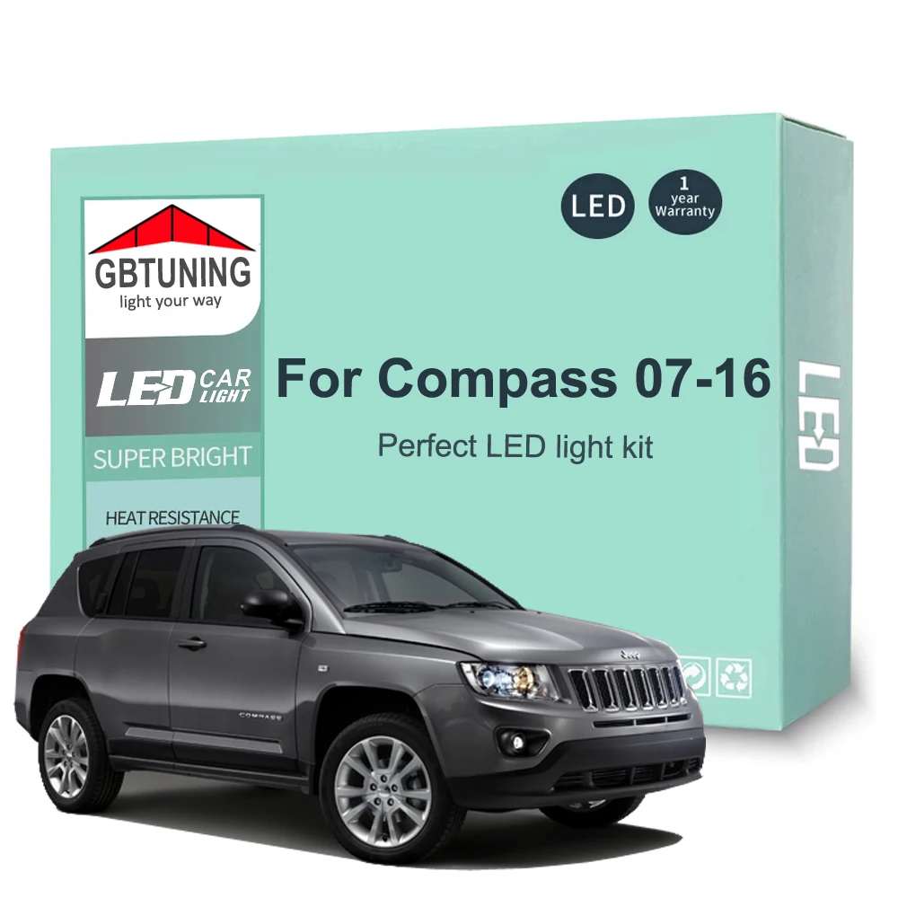 9Pcs Cars Accessories For Jeep Compass 2007 2008 2009 2010 2011 2012 2013 2014 2015 2016 Canbus LED Interior Light Bulb Tools