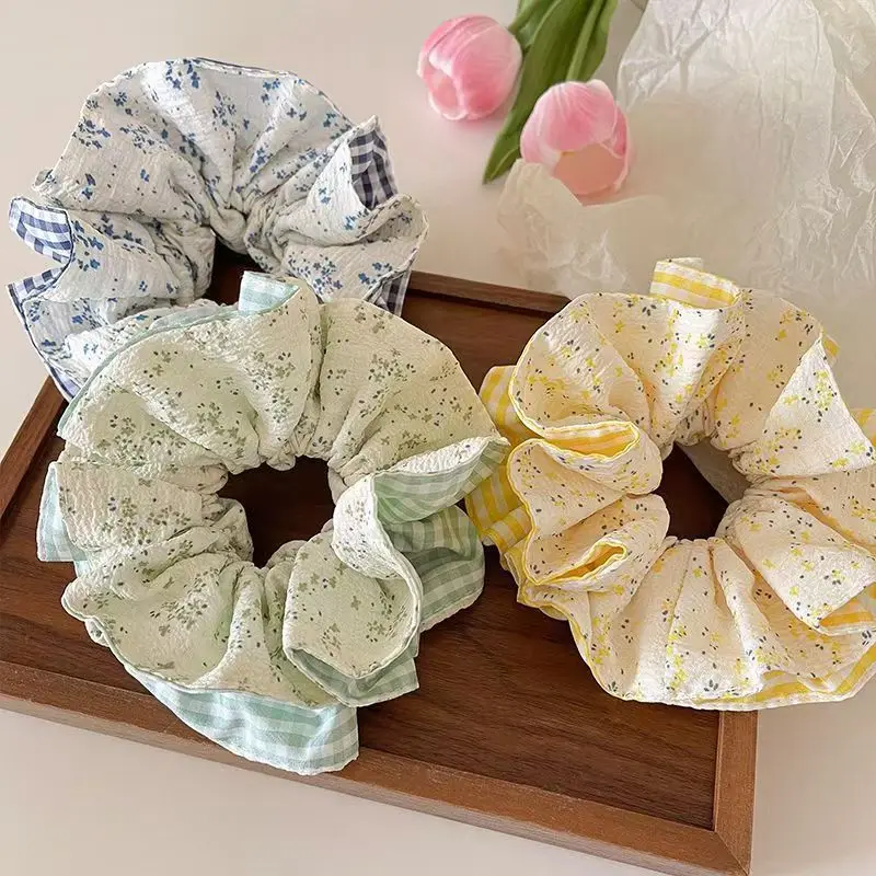 

1 Pcs Women's Hair Scrunchy Korean Plaid Floral Sweet Kawaii Hearwear High-quality Hair Accessories Rustic Versatile Hair Band