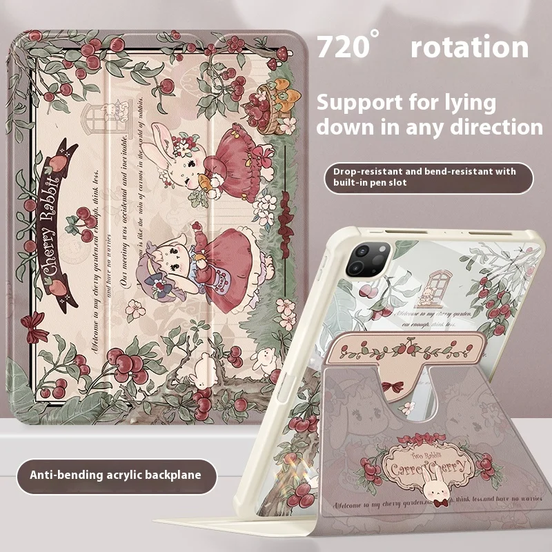 

Чехол для iPad с милым кроличьим принтом Funda iPad A16 11 дюймов Pro 4 5 6 Air 3 4 5 Защитный чехол для мини 6 7 10 11 поколения Вращающийся чехол для планшета