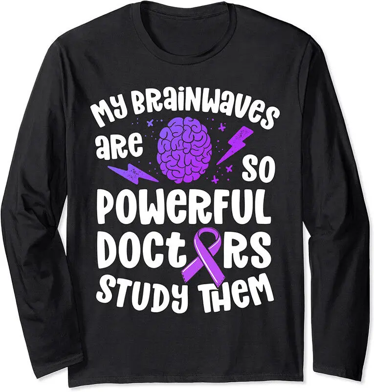 Epilepsy Awareness Purple Powerful Brain Waves Long Sleeve T-Shirt