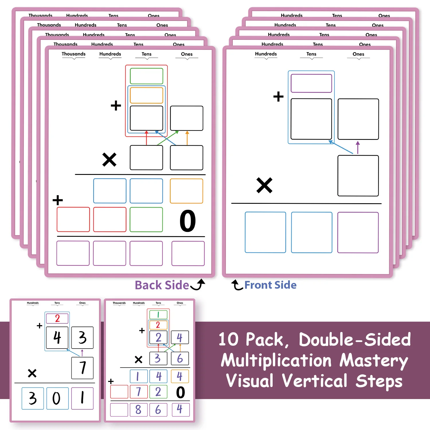 

10Pcs Multiplication Practice Charts for Kids Dry Erase Vertical Multiplication Math Counting Skill Learning Poster Teaching Aid